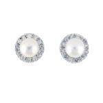 White Freshwater Pearl Studs with Cubic Zirconias